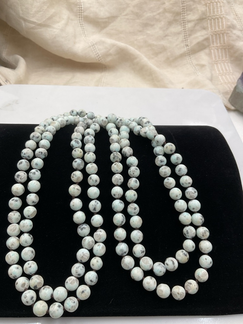 Single-Strand 60”Double Knotted 6-7mm Beads Of Sesame Jasper Stone Necklace - Picture 4 of 5